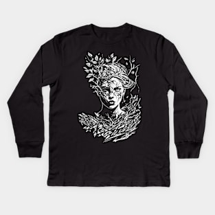 a woman with trees on her face Kids Long Sleeve T-Shirt